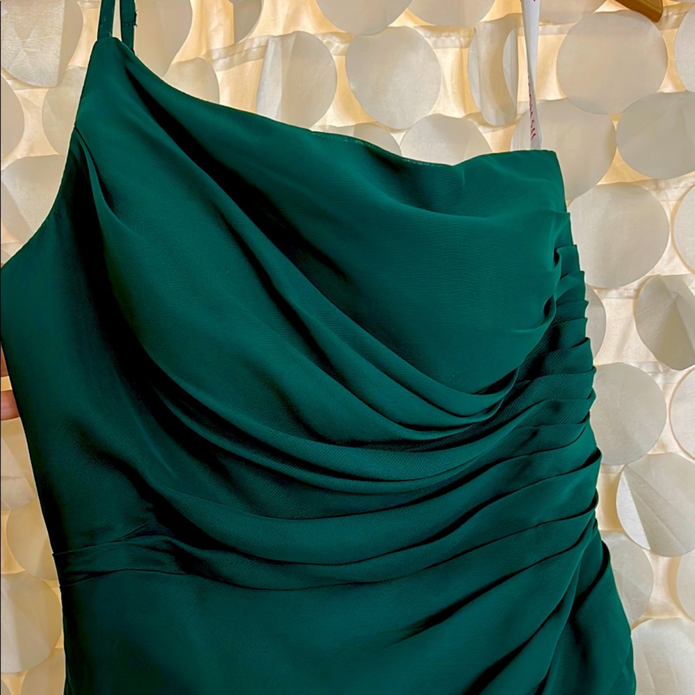 JJs House Green Ruched One Shoulder Cocktail Dress
